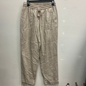 Talbots high-rise linen blend tan pull on pants Wide leg Sz small #650